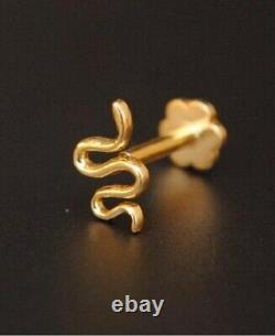 Flatback Tragus gold Snake Earring Solid 14k Gold Over Tragus stud Earring Gift