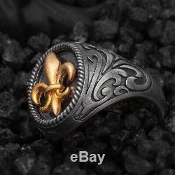 Fleur De Lis Ring Mens Signet Ring Sterling Silver Ring Fashion Man Jewelry Gift