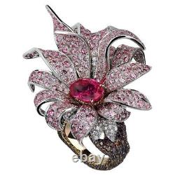 Flower Jewelry for Gift 925 Sterling Silver Ruby Ring for Women Handmade Pave