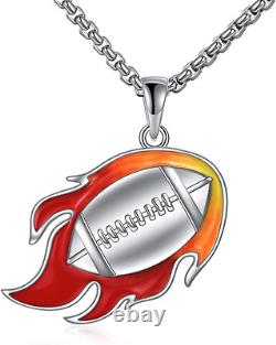 Football Necklace Sterling Silver Fire Rugby Pendant Never Give up Jewelry Gifts