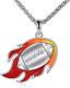 Football Necklace Sterling Silver Fire Rugby Pendant Never Give up Jewelry Gifts