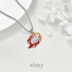 Football Necklace Sterling Silver Fire Rugby Pendant Never Give up Jewelry Gifts