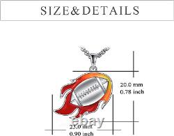 Football Necklace Sterling Silver Fire Rugby Pendant Never Give up Jewelry Gifts