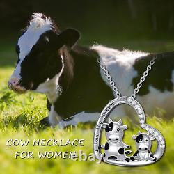 Forever Love 2 Cows Heart CZ Pendant Necklace 925 Sterling Silver Jewelry Gifts