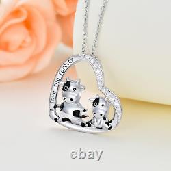 Forever Love 2 Cows Heart CZ Pendant Necklace 925 Sterling Silver Jewelry Gifts