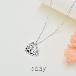 Forever Love 2 Cows Heart CZ Pendant Necklace 925 Sterling Silver Jewelry Gifts