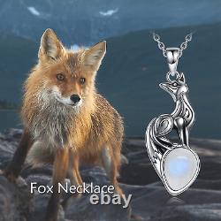 Fox Pendant Necklace Sterling Silver Moonstone Fox Pendant Necklace Jewelry Gift