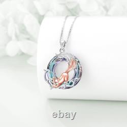 Fox Purple Crystal Necklace Sterling Silver Circle Pendant Jewelry Gift for Wife