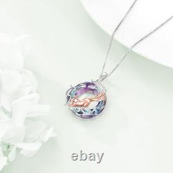 Fox Purple Crystal Necklace Sterling Silver Circle Pendant Jewelry Gift for Wife