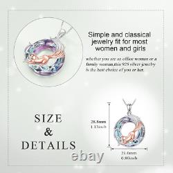 Fox Purple Crystal Necklace Sterling Silver Circle Pendant Jewelry Gift for Wife