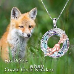 Fox Purple Crystal Necklace Sterling Silver Circle Pendant Jewelry Gift for Wife