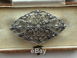 French Antique Art Nouveau Fine Sterling Silver Marcasite Brooch Pin Bridal Gift