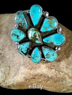 GORGEOUS Navajo Sterling Silver BLUE Turquoise Cluster Ring Sz 9 Gift 8676
