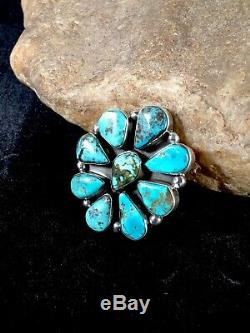 GORGEOUS Navajo Sterling Silver BLUE Turquoise Cluster Ring Sz 9 Gift 8676