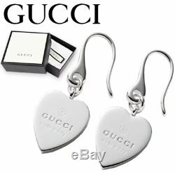 GUCCI Trademark Heart Shape Drop Earrings 925 Sterling Silver Boxed Gift ITALY