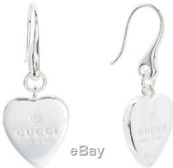 GUCCI Trademark Heart Shape Drop Earrings 925 Sterling Silver Boxed Gift ITALY