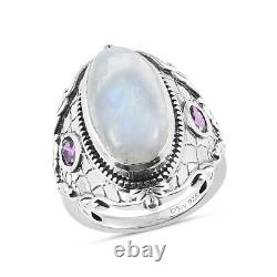Garnet Jewelry 925 Silver Rainbow Moonstone Rhodolite Ring Gift Size 8 Ct 8.8