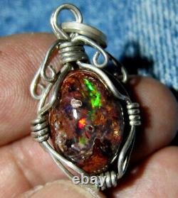 Gem Matrix Fire Opal Silver Healing Pendant Jewelry Gemstone Jewel Necklace Gift