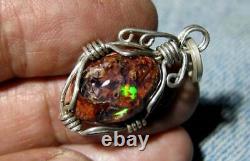 Gem Matrix Fire Opal Silver Healing Pendant Jewelry Gemstone Jewel Necklace Gift