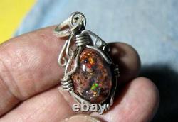 Gem Matrix Fire Opal Silver Healing Pendant Jewelry Gemstone Jewel Necklace Gift