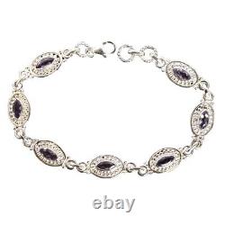 Gemstone Genuine Amethyst Link Bracelet Sterling Silver Handmade Jewelry Gift