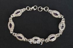 Gemstone Genuine Amethyst Link Bracelet Sterling Silver Handmade Jewelry Gift