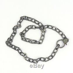 Genuine Diamond Pave Lobster Clasp Finding Oxidized Silver Necklace 22 inch O66