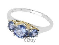Genuine tanzanite engagement ring 925 silver, promise ring, women gift, 2 tones