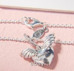 Gift Authentic Pandora Silver Necklace Heart And Angel Wings #398505c01 Boxed