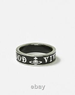 Gift Boxed Vivienne Westwood Conduit Ring Sterling Silver 925 Enamel Black