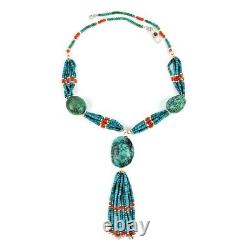 Gift For Her 925 Silver Jewelry Natural Turquoise Coral Beaded Necklace C3
