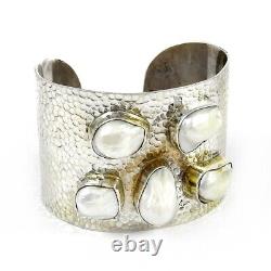 Gift For Her 925 Sterling Silver Natural Pearl Gemstone Jewelry Cuff Bangle X54