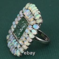 Gift For Her Emerald Opal Diamond Victorian Ring Size 7 Silver Jewelry