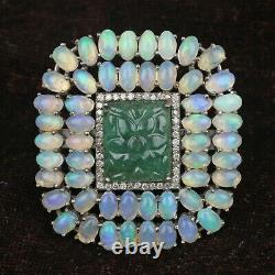 Gift For Her Emerald Opal Diamond Victorian Ring Size 7 Silver Jewelry