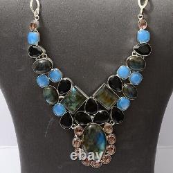 Gift For Her Labradorite chalcedony Necklace Silver Overlay Jewelry 5237