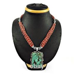 Gift For Her Natural Turquoise Coral Jewelry 925 Silver Boho Necklace W44