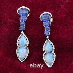 Gift For Her Silver Kyanite Opal Diamond Gemstone Jewelry Victorian Earrings