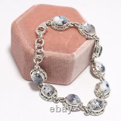 Gift For Women Chain Bracelet Solid 925 Silver Natural Dendritic Opal jewelry8.5