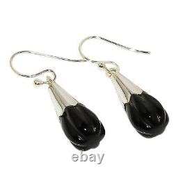 Gift For Women Jewelry Earrings 925 Sterling Silver Natural Black Onyx 1.77