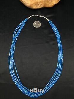 Gift Navajo Denim Lapis 10S Sterling Silver Tube Heishi Bead Necklace 19 3419