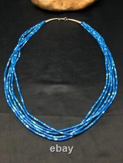 Gift Navajo Denim Lapis 10S Sterling Silver Tube Heishi Bead Necklace 19 3419