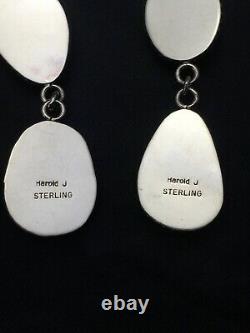 Gift Navajo Mountain Turquoise Sterling Silver Dangle Earrings Joe Set 2.2 4049