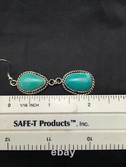 Gift Navajo Mountain Turquoise Sterling Silver Dangle Earrings Joe Set 2.2 4049