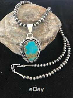 Gift Navajo Pearls MEN Sterling Silver Turquoise #8 Necklace Pendant YAZZIE 8407