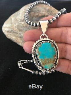 Gift Navajo Pearls MEN Sterling Silver Turquoise #8 Necklace Pendant YAZZIE 8407