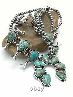 Gift Navajo Squash Blossom Naja Pendant Sterling Silver Turquoise #8 28in 3139