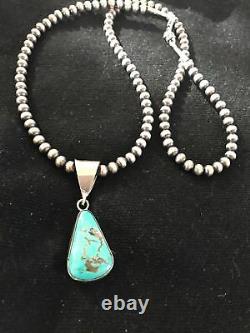 Gift Navajo Sterling Silver KINGMAN Turquoise Necklace Pendant A1268