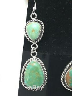 Gift Sale Navajo Royston Turquoise Sterling Silver Dangle Earrings Set 2 4074