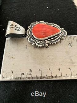 Gift Sale Navajo Sterling Silver Necklace Red SPINY OYSTER Pendant Set 4314
