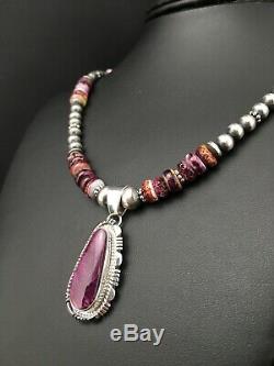 Gift Women Navajo Sterling Silver Purple Spiny Oyster Necklace 22 Pendant 4737